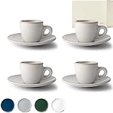 KIVY Espressotassen Steingut Set [4 x 75ml] - Handgefertigt aus dickwandigem Steingut - Espresso Tassen Set mit Untertasse - Espressotassen dickwandig italienisch - Steingut Tasse - Espressobecher Set