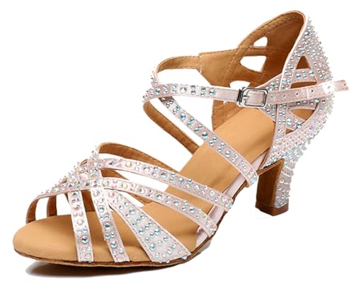 Womens Girls High Heel Dance Shoes Crystals Beaded Latin Tango Wedding Formal Party Sandals X2212