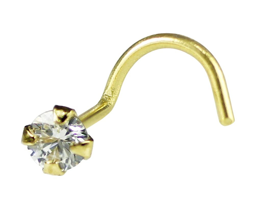 Golden Choice18K Solid Gold 2mm Clear CZ Screw shape Right Side Nose Stud