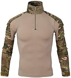 FENG Tactical Military Combat T-Shirt für Herren Langarm Slim Fit Camo Shirt Militäruniform Airsoft Zubehör Jagd Wandern (CP Camo,2XL)