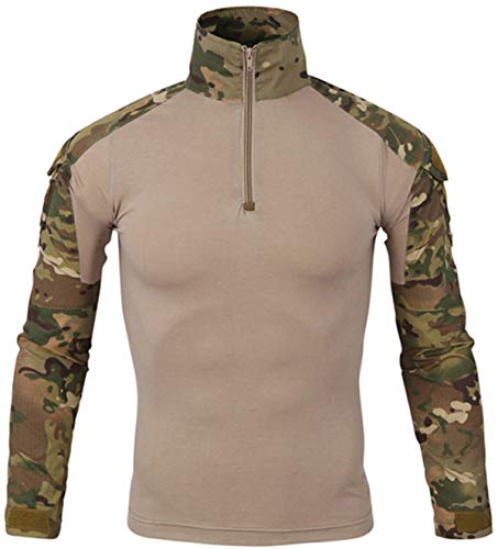 FENG - FEN&G Feng T-Shirt de Combat Militaire Tactique pour Hommes à Manches Longues Chemise Camo Coupe ajustée Uniforme Militaire Accessoires Airsoft Chasse randonnée, Cp Camo, 5XL