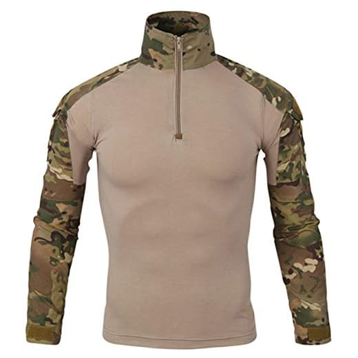 FENG T-Shirt de Combat Militaire Tactique pour Hommes à Manches Longues Chemise Camo Coupe ajustée Uniforme Militaire Accessoires Airsoft Chasse randonnée (CP Camo,L)