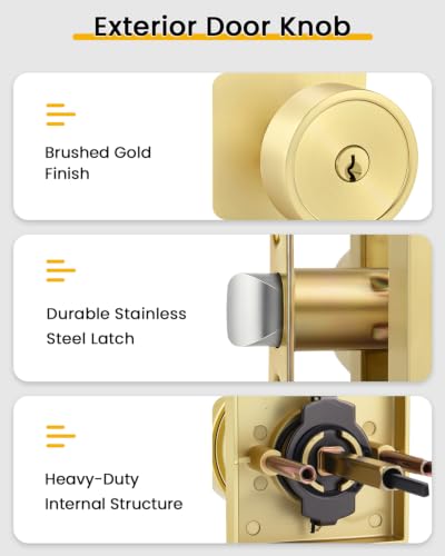 Image of Goldenwarm Exterior Door Lock Set with Deadbolt, Keyed Alike Gold Front Door Knob, Heavy Duty Zinc Alloy Entry Door Locksets with Deadbolt, 1 Pack