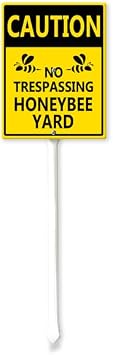No Trespassing Signs, Caution No Trespassing Honeybee Yard Sign with Stakes 8in12in Sturdy Aluminum Lawn Signs, Metal Sign Post, Warning Signs for Property Garden Gate