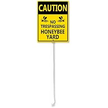 No Trespassing Signs, Caution No Trespassing Honeybee Yard Sign with Stakes 8in12in Sturdy Aluminum Lawn Signs, Metal Sign Post, Warning Signs for Property Garden Gate