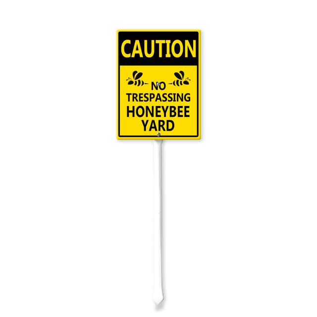 Horienteeon No Trespassing Signs, Caution No Trespassing Honeybee Yard Sign with Stakes 17.5×22cm Sturdy Aluminum Lawn Signs, Metal Sign Post, Warning Signs for Property Garden Gate