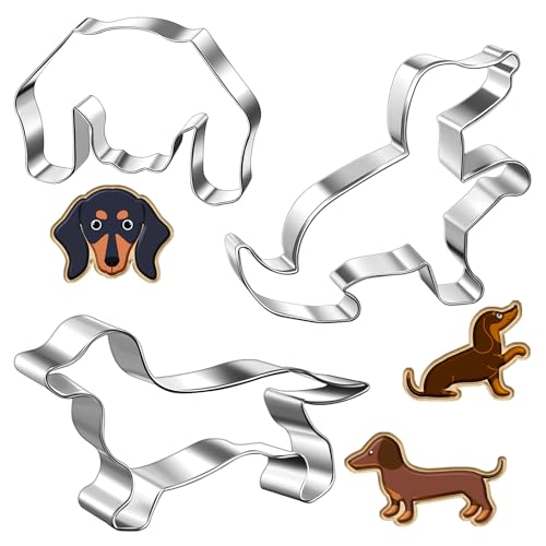Yaryang Set di 3 Cani Tagliabiscotti Tagliabiscotti in Acciaio Inox Regali di Bassotto Tagliabiscotti per Cani da Cuocere per Cani(Bassotto, Testa di Cane, Postura Seduta del Bassotto)
