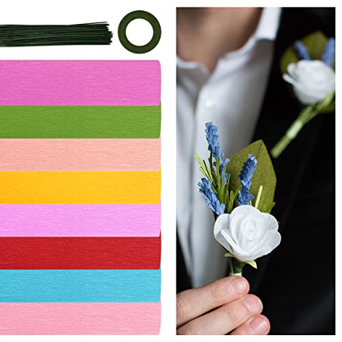 Cieovo Crepe Paper Flower Diy Kits, 8 Rolls Rainbow Bright Colors Crepe Paper Rolls Green Floral Tape And 50 Green Floral Iron Wire For Wedding Festival Party Wreath Making Supplies Diy Flower Crafts #TOP2