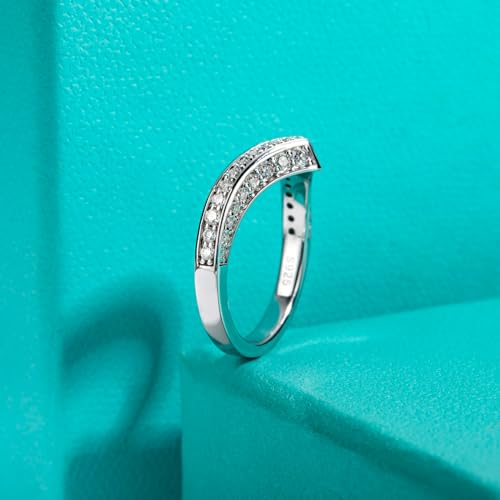 AnuClub Moissanite Wedding Band Half Eternity Rings D Color VVS1 925 Sterling Silver Curved Anniversary Band Ring for Women with Certificate Size 6.5 — view 3
