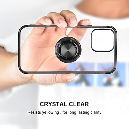 Compatible With Iphone 13 Pro Max Ring Case, Kickstand Holder Rotating Support Magnetic Car Holder Crystal Clear Back Soft Silicone Compatible For Iphone 13 Pro Max 6.7 Inch (Black) #TOP5