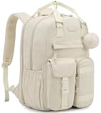 VANKANY Teen Girls Backpack, Aesthetic Corduroy Bookbag with 15.6' Laptop Compartment Cute School Bag for Middle High School College, Beige