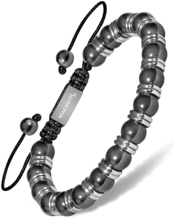MagnetRX® Hematite Magnetic Bracelet - Beaded Magnetic Hematite Bracelets (Silver Titan 8mm Bead)