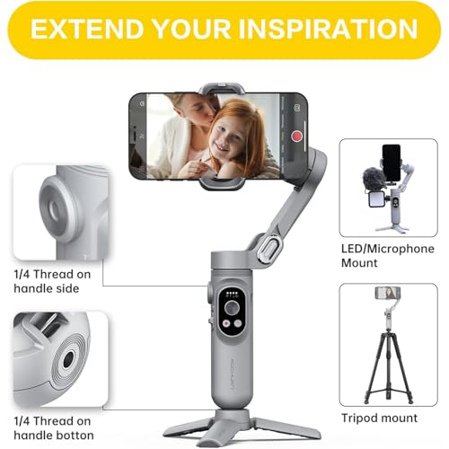 Image of AOCHUAN Smart X Smartphone Gimbal Stabilizer, Handheld 3-Axis Phone Gimbal with LED Fill Light, Portable and Foldable Stabilizer, Vlogging TikTok YouTube Face Tracking for iPhone and Android