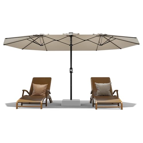 13FT Extra Large Double-Sided Patio Umbrella, Rectangular Market Umbrella with Easy Crank Handle, Waterproof UV Protection Weather Resistant Canopy, Outdoor Shade for Pool Lawn Garden Backyard-Beige