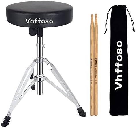 Vhffoso Drum Throne, Height Adjustable Drum Stool, with 5A Oak Drumsticks and Storage Bag Drum Seat