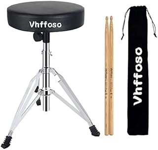 Vhffoso Drum Throne, Height Adjustable Drum Stool, with 5A Oak Drumsticks and Storage Bag Drum Seat