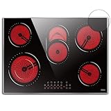 Hobsir 30 Inch Electric Cooktop, 5 Burners 30 Cooktop, Electric Stove Top Burner, 8400W Drop-in Ceramic Stove with Glass Metal Frame, Dual Zone, Timer, Safety Lock, 220-240V, Hard Wired (No Plug)