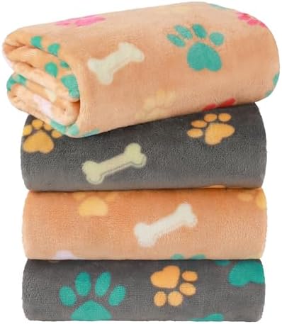 LINENLUX Dog Blankets 4-Pack, Super Soft Fluffy Fleece Pet Throw Warm