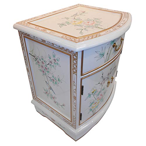 Oriental End Table Painted Bird And Flower White Lacquer #TOP7