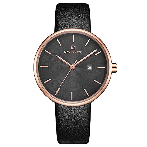 NAVIFORCE Original Women's Girls Simple Style Quartz Leather Strap Date Wrist Watch 5002