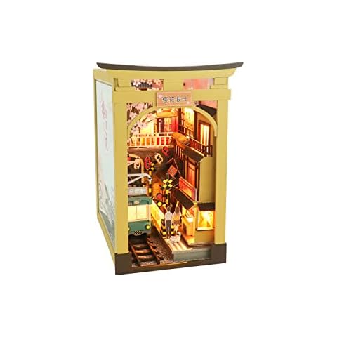 Flever Dollhouse DIY Book Nook Miniature Kit, DIY Booknook Bookshelf Insert Decor, 3D Wooden Puzzle Booknook Miniature Kit for Creative Assembled Bookends (Sakura Holiday) Cover