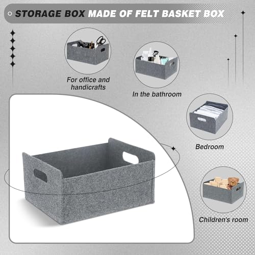 Esteopt Faltbare Aufbewahrungskörbe,2STK felt storage basket, faltbarer Organizer,Filz Aufbewahrungsbox,Filzkorb Grau Rechteck,Aufbewahrungskörbchen,Aufbewahrungskorb klein,Groß 30 x 26 x 12.5 cm
