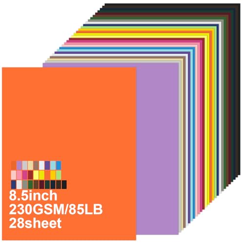 AWQOIU 28 Sheets Colored Cardstock 8.5 x 11 Assorted 28Colors, Double Sided Color Thick Card Stock, Cardstock Colored Paper 230 GSM Perfect for Printing, Card Making, Die Cut