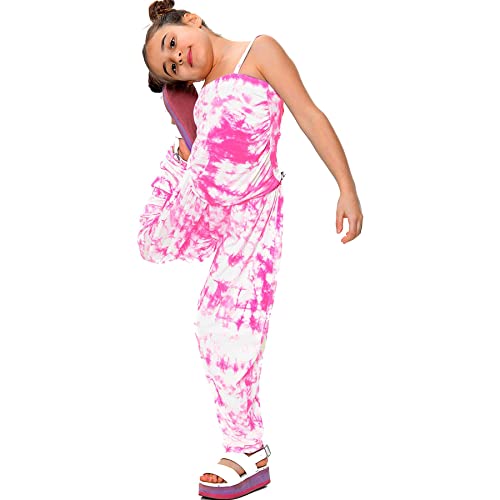 Enterizo para niñas ideal para jugar y pasear con estampado teñido anudado rosa neón 4