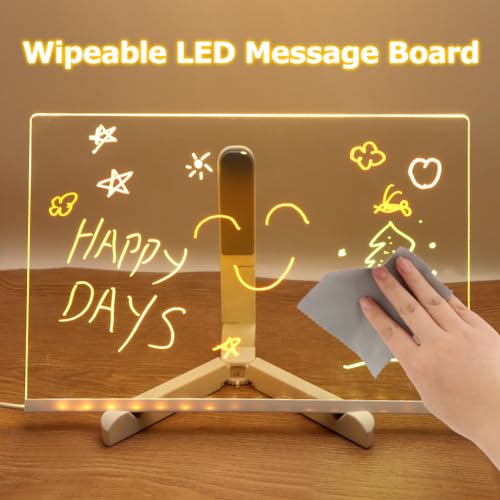 Acrylic Dry Erase Board with Light, 11.8 X 7.9\" LED Note Board with 7 Colors Pen, Rewritable Light up Acrylic Message Marker Board Glow Memo Note with Stand for Office School Home - Thumbnail 5