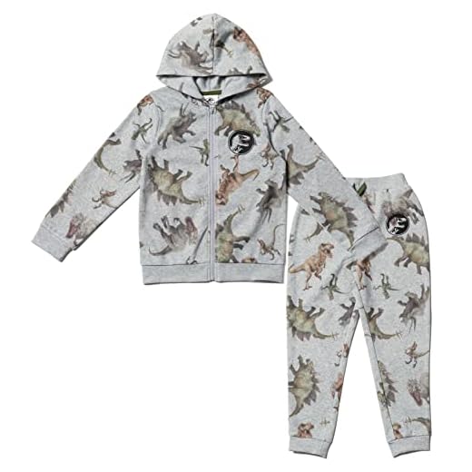 Jurassic World Dinosaur T-Rex Big Boys Fleece Zip Up Hoodie Set Logo Gray 10-12