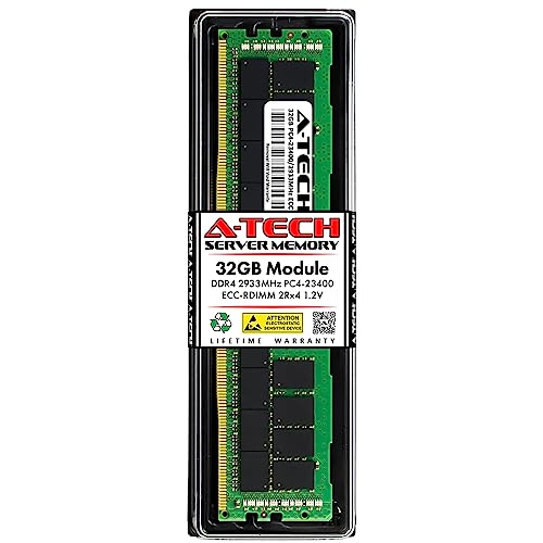 A-Tech 32GB DDR4 2933MHz PC4-23400 ECC RDIMM 2Rx4 Dual Rank 1.2V ECC Registered DIMM 288-Pin Server & Workstation RAM Memory Upgrade Module (A-Tech Enterprise Series)