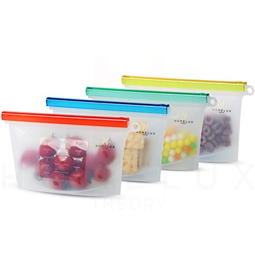 Homelux Theory Reusable Silicone Food Storage Bags | LEAKPROOF, AIRTIGHT | 100% Food Grade Silicone | Keep fruit, snacks, veggie, sandwich fresh | travel picnic lunch (4 Small)