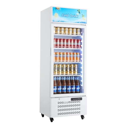 Image of VEVOR Commercial Merchandiser Refrigerator, 9.6 Cu.Ft / 273 L Glass Door Display Refrigerator, Upright Beverage Cooler with Customizable Lightbox, 4 Adjustable Shelves & Soft LED Light for Homes Shops