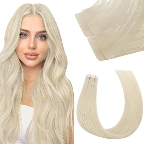 Moresoo Human Hair Extension Tape in Balayage Real Hair Tape in Extensions Light Brown with Platinum Blonde Ombre Tape in Hair Extensions Real Human Hair 12 Inch 20 Pieces/30g #8/22/8
