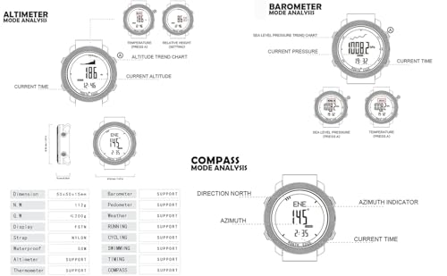 Image of NORTH EDGE Men's Outdoor Sport Altimeter Barometer Compass Digital Military Watch: Apache, Black