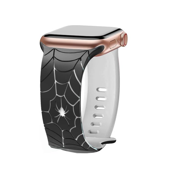 Spider Web Design Silicone Watch Band for Apple Watch, Black and Red Pattern, Compatible with iWatch