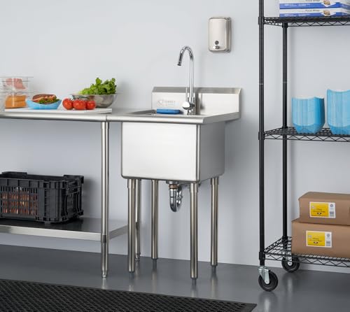 TRINITY BASICS Fregadero independiente de acero inoxidable con grifo cromado, certificado NSF, para garaje, lavandería y cocina, 21.5 x 24 x 49.2 pulgadas - Vista 3