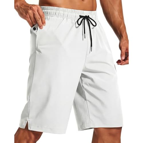 11 Inch Men Swim Trunks with Mesh Lining Quick Dry Breathable for Summer Beach Cruise Water Park Gym Running 4X-Large Solid White