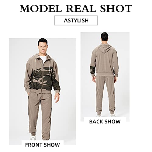 Mens Hoodie Track Suit Casual Full Zip Camo Sweatsuit Jogging Activewear Sports Set Khaki M #TOP4