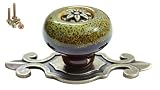 Wannianmu 5 Pack Retro Ceramic Knobs,Vintage Dresser Kitchen Petal Cabinet Pulls Rustic Zinc Alloy Base Back Plate Kid Cupboard Wardrobe Drawer Door Handles (Leopard Print Green)