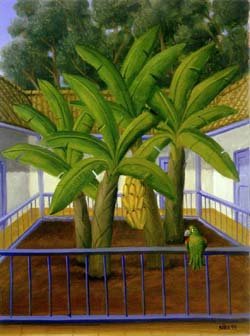 Peinture à l'huile Botero El Patio, tableau sur toile de prestige