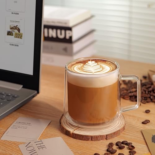 CNGLASS 15oz Double Walled Glass Coffee Mugs,Large Insulated Glass Mugs with Handle,Clear Coffee Cups for Espresso,Latte,Cappuccino,Tea,Set of 2 — view 3