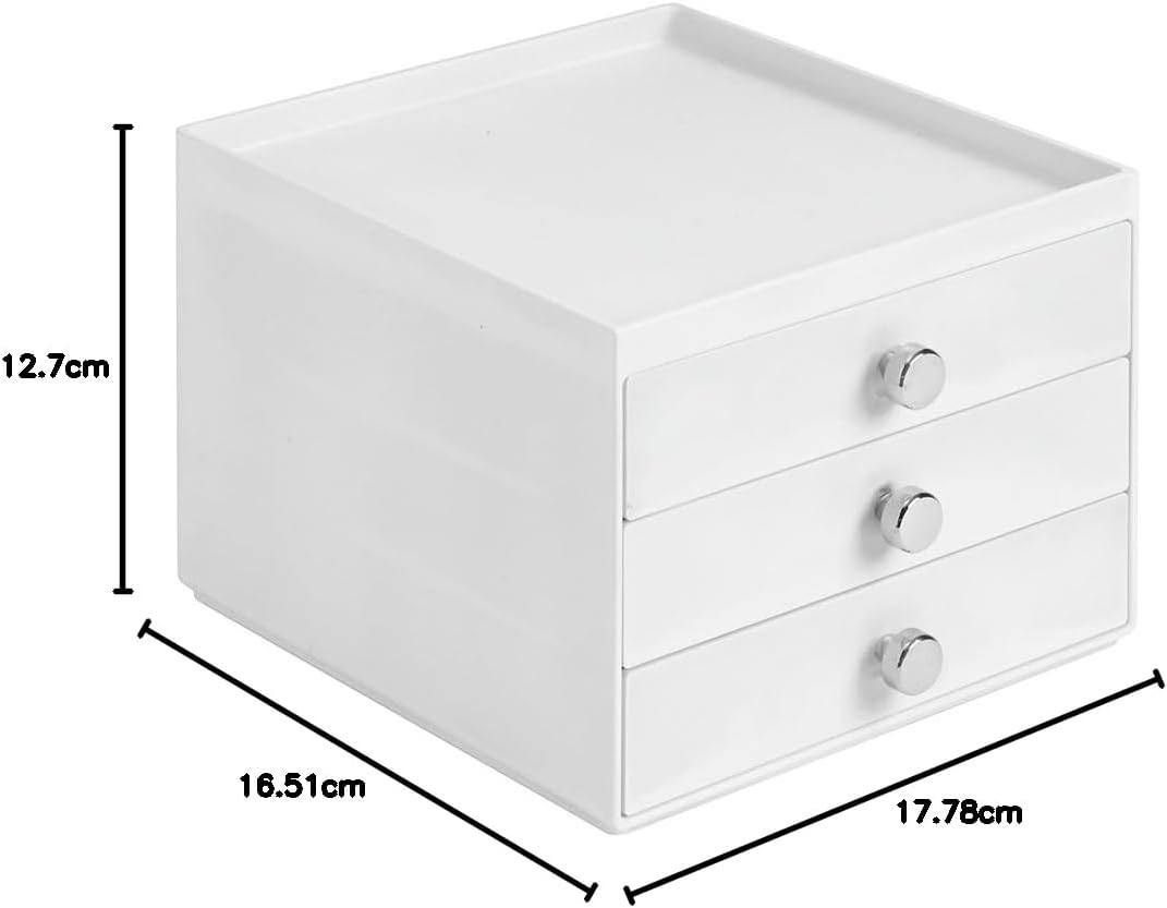Idesign Clarity Cosmetic Organizer For Vanity Cabinet To Hold MakEUp, Beauty Products - 3 Drawer Slim, White