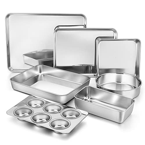 TeamFar Bakeware Sets of 7, Stainless Steel Bakeware Sets for Oven, Baking Sheet & Toaster Oven Pan...