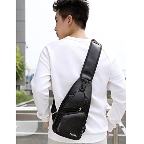 Fityle Couro Ao Ar Livre Dos Homens Viagens Sling Bag Ombro Peito Crossbody Bolsa Bolsa - Preto