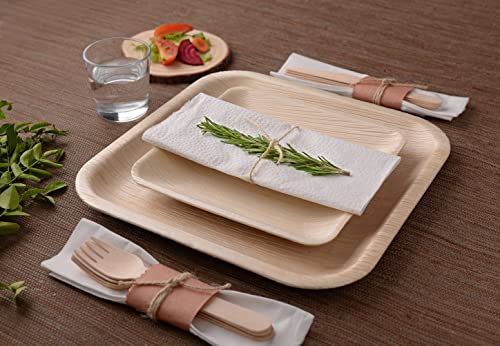 Ozonesafe (150 Pcs) Palm Leaf Plate Set – 25 Each Of 10 And 7-Inch Square Plates, With 50 Forks And 50 Knives Included - Heavy Duty & Compostable - Natural Alternative To Bamboo & Paper Plates #TOP3