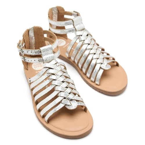 Pelle naturale GIOSEPPO Onalaska, Sandali piatti per ragazze, argento, 37 EU