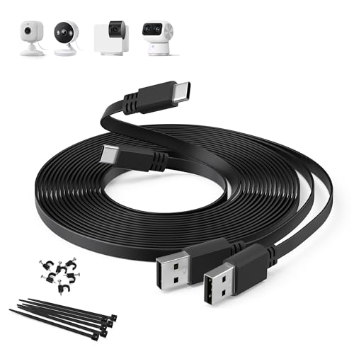 Itramax USB C Power Verlängerungskabel 3M,2Pack langes flaches USBA zu USBC Ladekabel für Blink Mini 2/Outdoor 4,TP-Link Tapo 2k C120,EZVIZ CB2/CP1 Pro,eufy Indoor Cam C210/C220,SoloCam S340,Schwarz