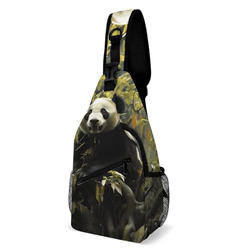Sac de poitrine arbre panda en toile casual pour homme et femme voyage