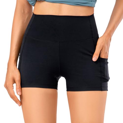 TERODACO Womens Running Shorts with Phone Pocket Comfortable Moisture Wicking Womens High Waisted Yoga Shorts for Sports Gym Workout,Stretchy Quick Dry Seamless 12428 Black XS